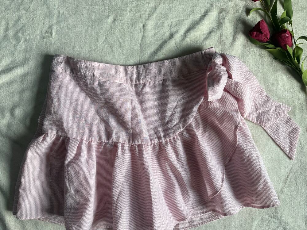 Francescas Blue Rain Pink Gingham Mini Skort Skirt Size Large